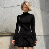 Fall High Neck Ruffled Short Dress